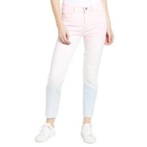 PAIGE Women's Size 25 Hoxton High Waist Skinny Jean Raw Hem Sunset Ombre Pink